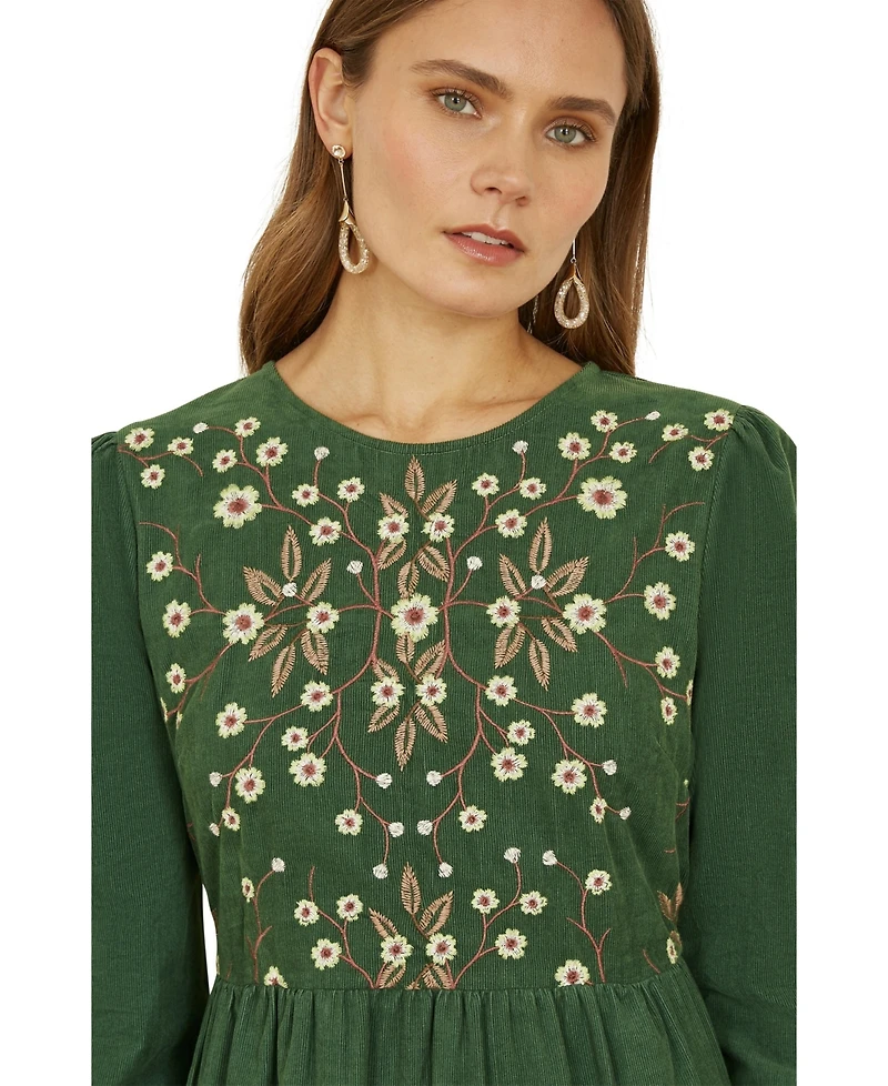 Yumi Women's Long Sleeve Embroidered Midi Dress