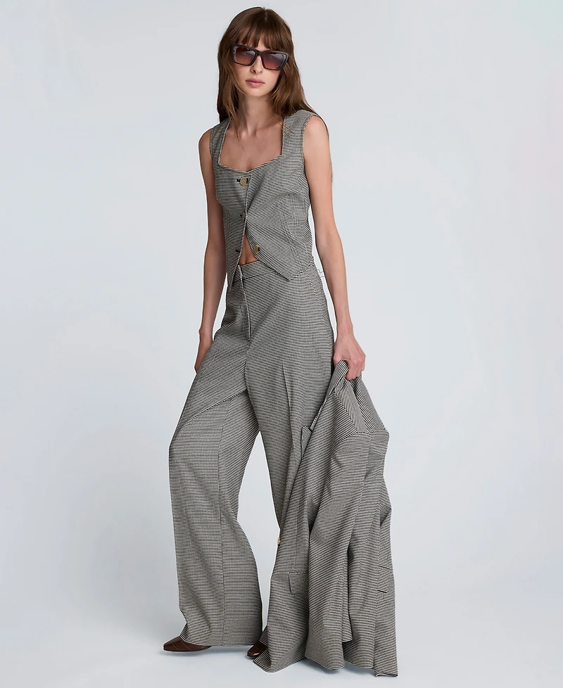 Kenneth Cole Women's Houndstooth Boyfriend Wide Leg Pants