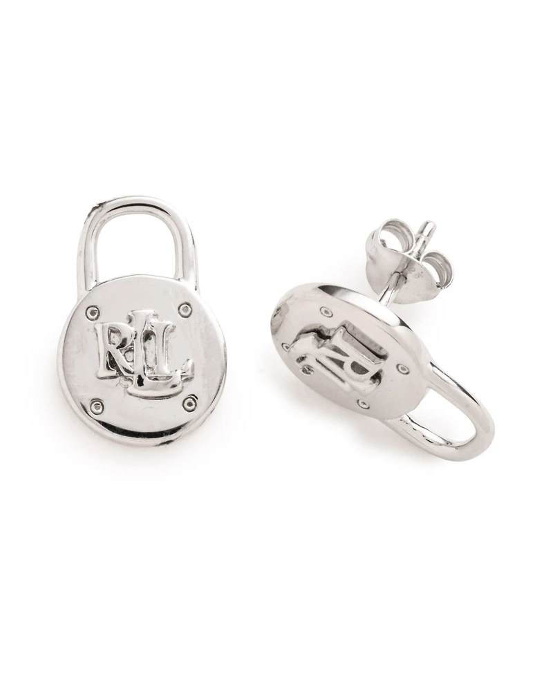 Lauren Ralph Lauren Silver-Tone Logo Padlock Stud Earrings