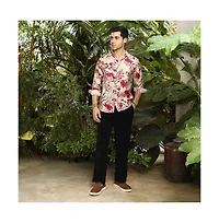 Campus Sutra Men's Scarlet Red Freesia-Imprint Shirt