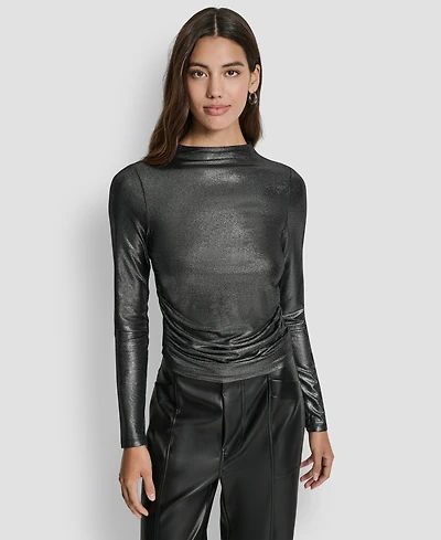 Dkny Jeans Women's Ruched Detail Long-Sleeve Top