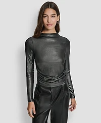 Dkny Jeans Women's Ruched Detail Long-Sleeve Top