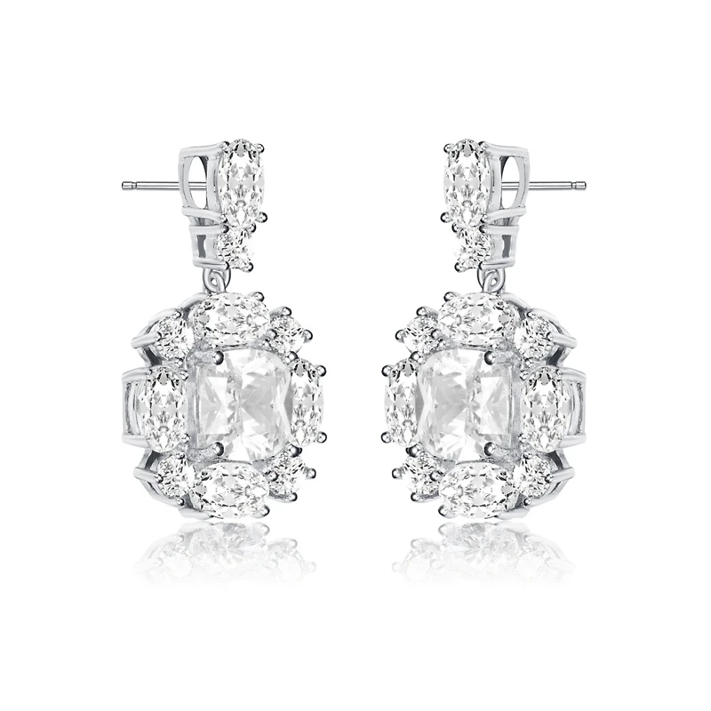 White Gold Plated Cubic Zirconia Accent Dangle Earrings