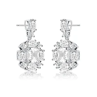 White Gold Plated Cubic Zirconia Accent Dangle Earrings