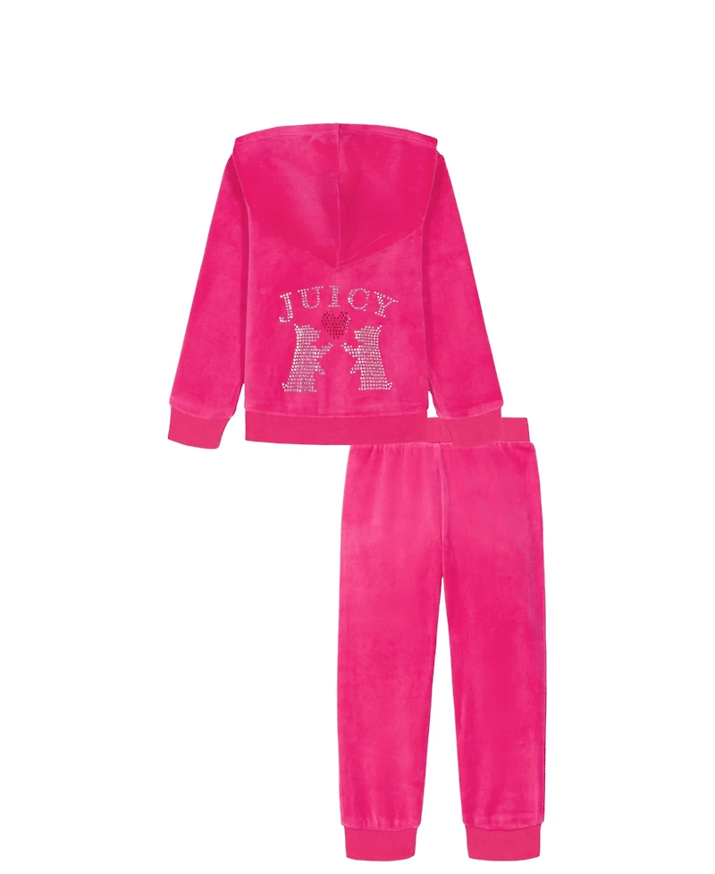 Juicy Couture Girls 4-6X 2-Piece Velour Full Zip Hoodie and Jogger Pants Set