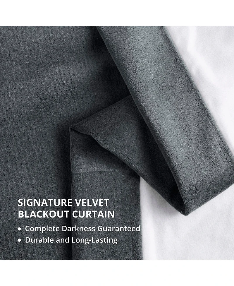 Half Price Drapes Distance Blue Grey Grommet Signature Velvet Blackout Curtain