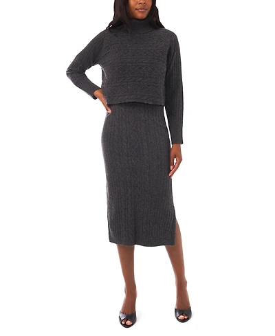 1.state Women's 2-Piece Turtle Neck Sweater and Midi Dress Set
