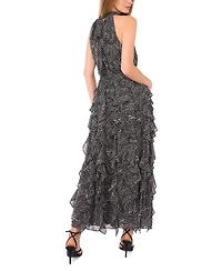 1.state Women's Flounce Cascading Halter Neck Maxi Dress