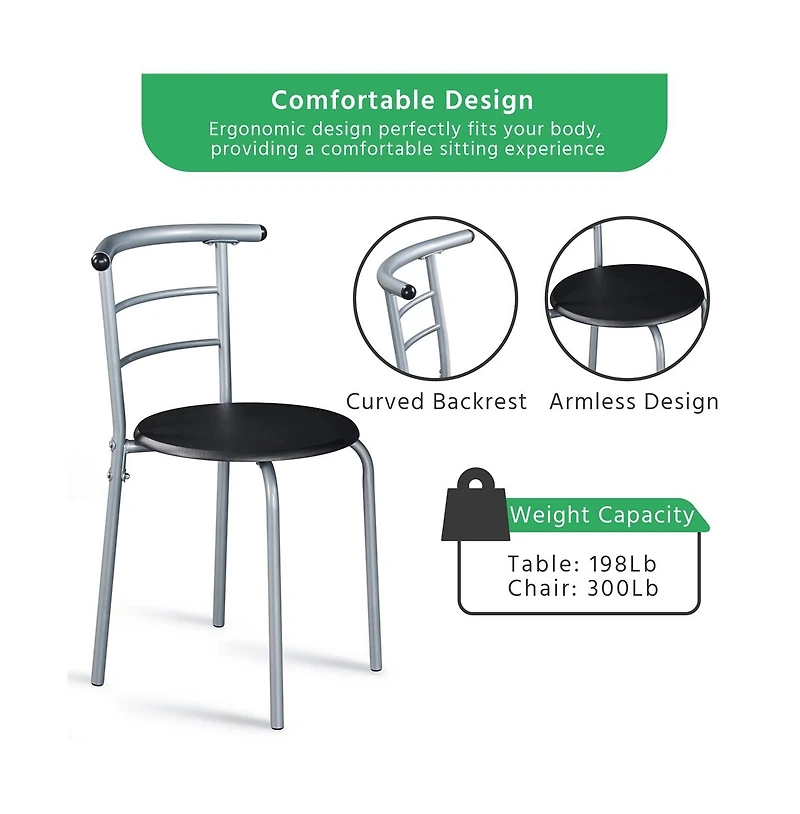 Modern Metal Dining Set for 2 with 1 Table & Chairs Drift Brown