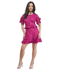 Oasis Women's Lace Trim Detail Frill Sleeve Mini Dress