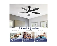 52-inch Minimalist 5-Blade Flush Mount with Remote Control and Led Light