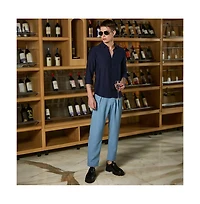 Campus Sutra Men's Navy Blue Breezy Wrinked Shirt