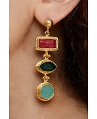 Ottoman Hands Innana Ruby, Emerald And Aqua Chalcedony Drop Earrings