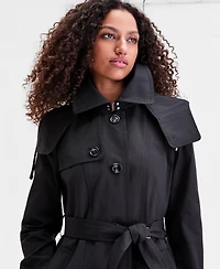 London Fog Women's Single-Breasted Belted Hooded Trench Coat