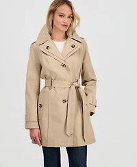 London Fog Women's Single-Breasted Hooded Belted Trench Coat