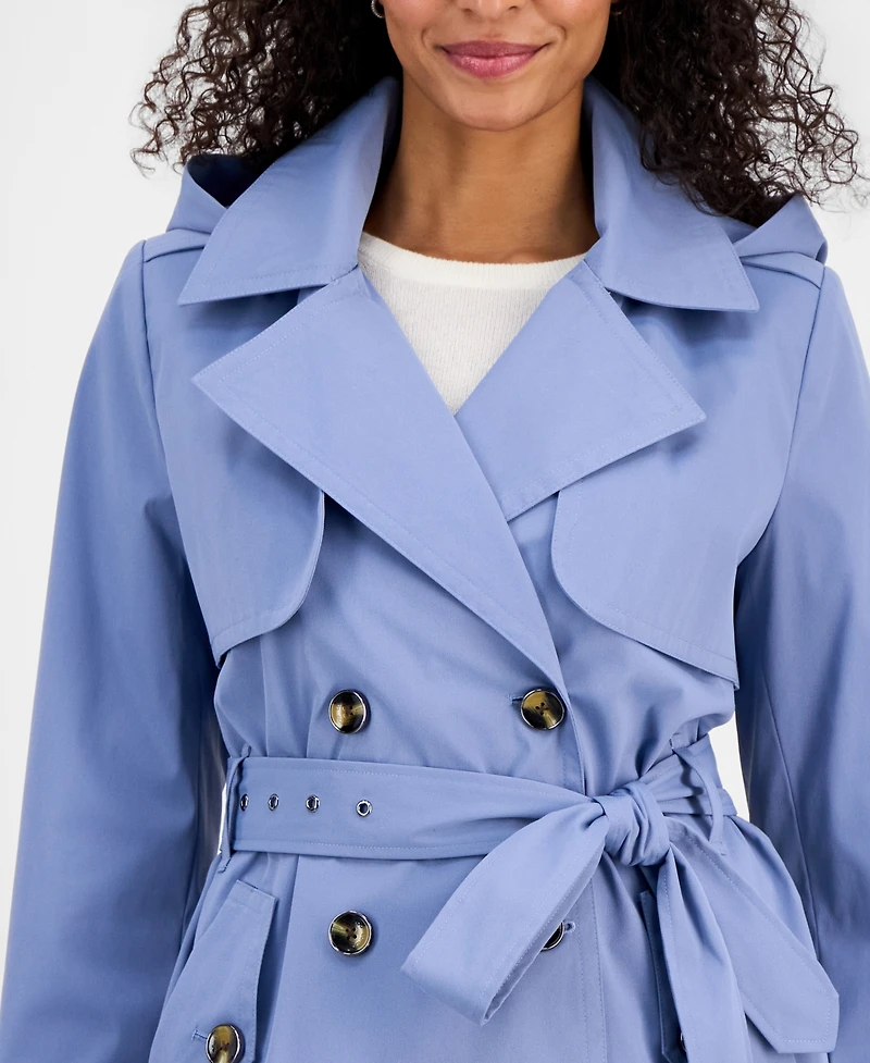 London Fog Women's Short Double-Breasted Belted Trench Coat