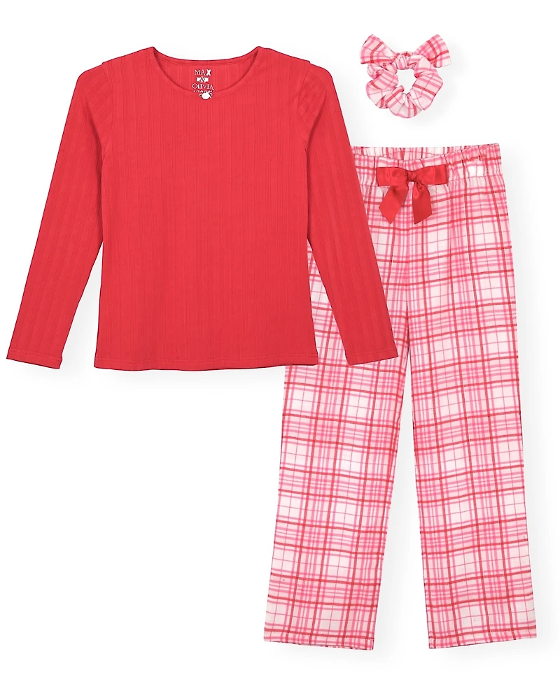 Max & Olivia Little and Big Girls 3-Piece Pointelle Plaid Print Pajama Set