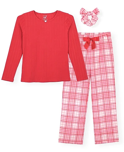 Max & Olivia Little and Big Girls 3-Piece Pointelle Plaid Print Pajama Set
