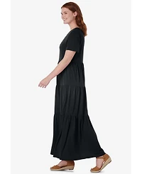 Woman Within Women's Short-Sleeve Tiered Dress