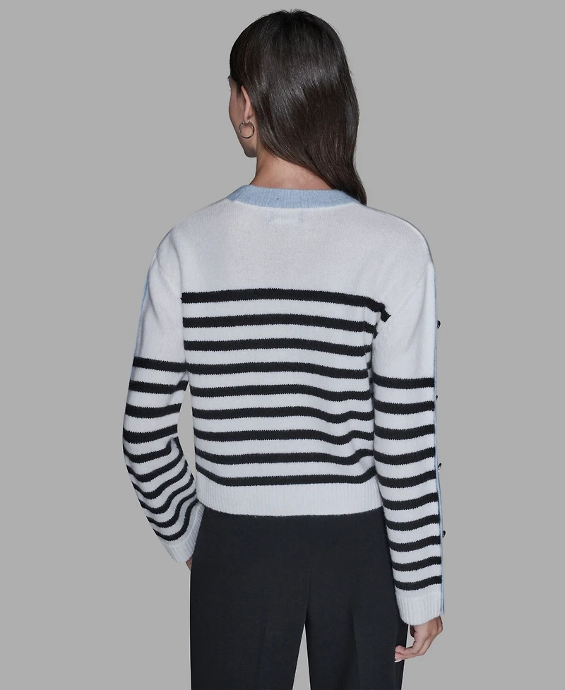 Karl Lagerfeld Paris Women's Striped Crewneck Sweater