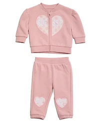Guess Baby Girls 2-Piece Long-Sleeve Zip-Up Sweatshirt and Sweatpants Set