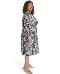 Calvin Klein Plus Tie Sleeve Chiffon Pull-On Midi Dress