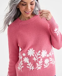 Style & Co Petite Embroidered Rib Crewneck Sweater, Macy's Exclusive