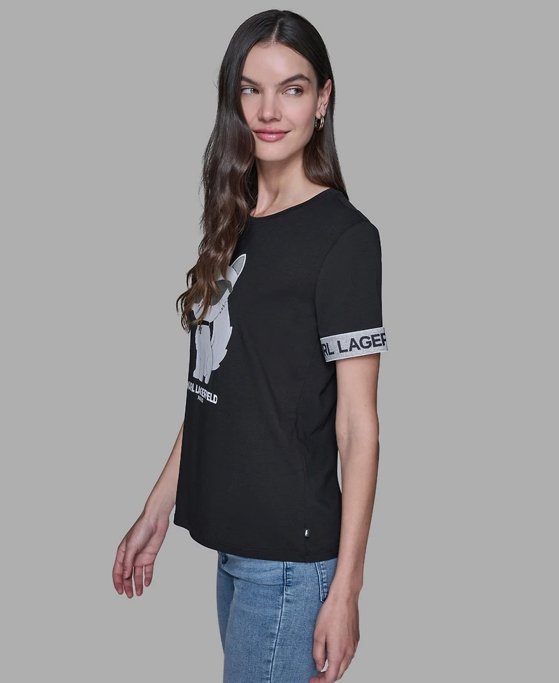 Karl Lagerfeld Paris Women's Choupette Printed Short-Sleeve T-Shirt