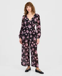 And Now This Petite Floral V-Neck Long-Sleeve Jumpsuit, Macy's Exclusive