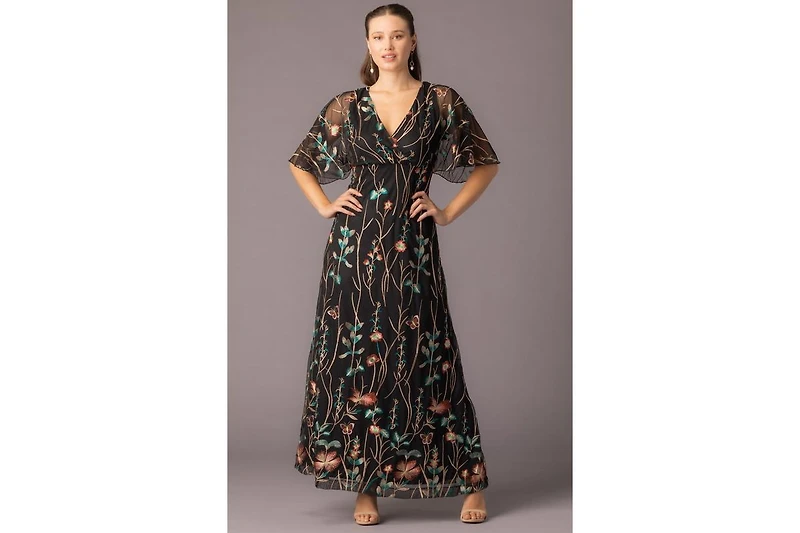 Kiyonna Women's Embroidered Elegance Evening Gown with Sleeves