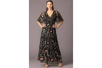 Kiyonna Women's Embroidered Elegance Evening Gown with Sleeves