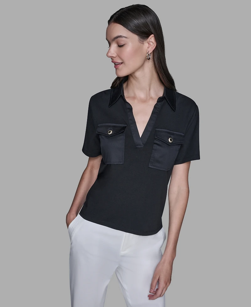 Karl Lagerfeld Paris Women's Short-Sleeve Collared Polo Top