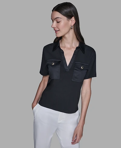 Karl Lagerfeld Paris Women's Short-Sleeve Collared Polo Top