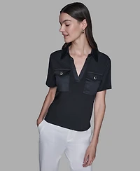 Karl Lagerfeld Paris Women's Short-Sleeve Collared Polo Top