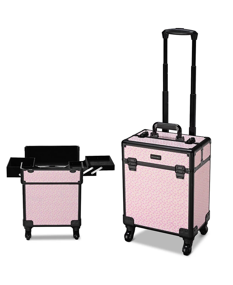 Byootique Rolling Makeup Case on Wheels Travel Suitcase Salon Art Deco Bloom