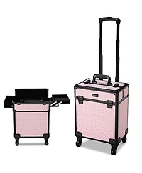 Byootique Rolling Makeup Case on Wheels Travel Suitcase Salon Art Deco Bloom