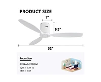 52-inch Modern White 3-Blade Flush Mount with Remote Control and Timing Function