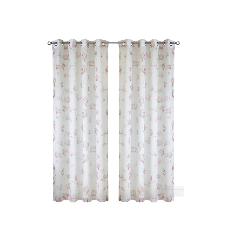 Habitat Magnolia Light Filtering Pink Watercolor Floral Print Grommet Curtain Panel 52" x 108" White Pink