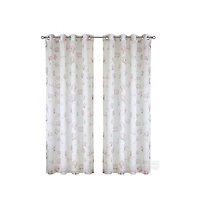 Habitat Magnolia Light Filtering Pink Watercolor Floral Print Grommet Curtain Panel 52" x 108" White Pink