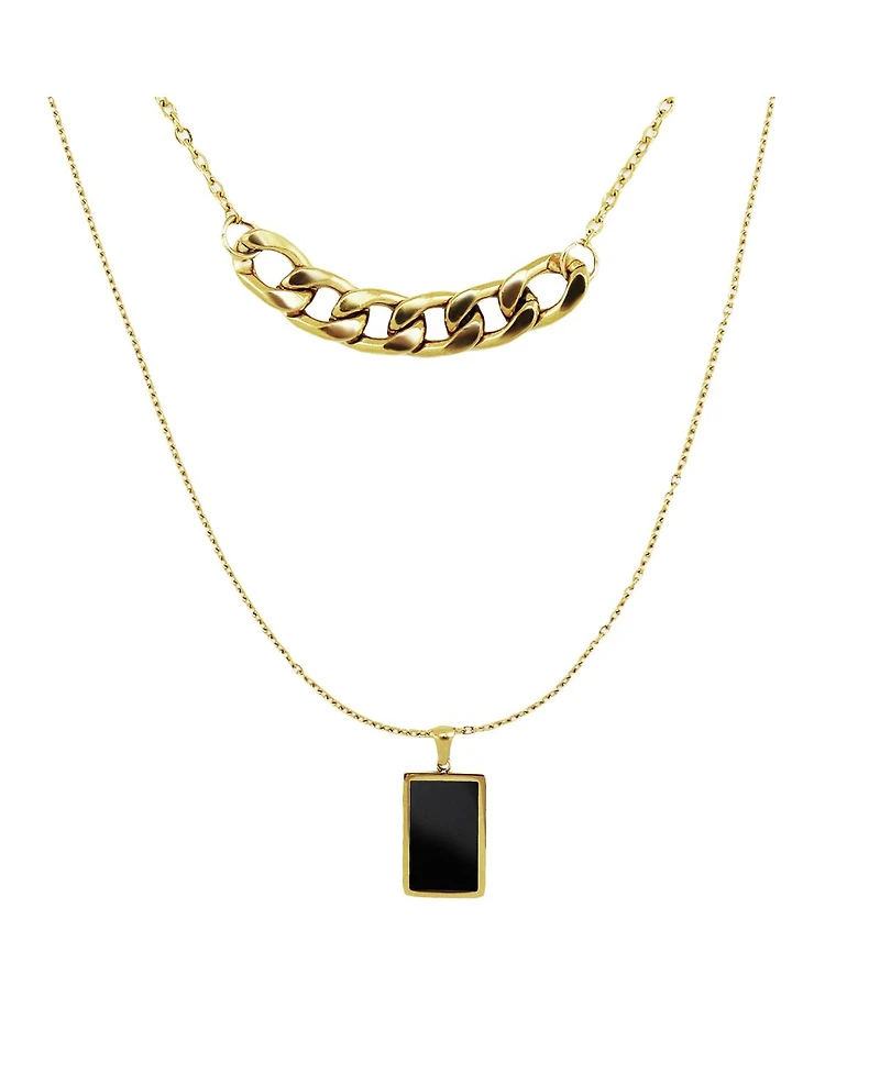 Black Agate Layered Gold Necklace