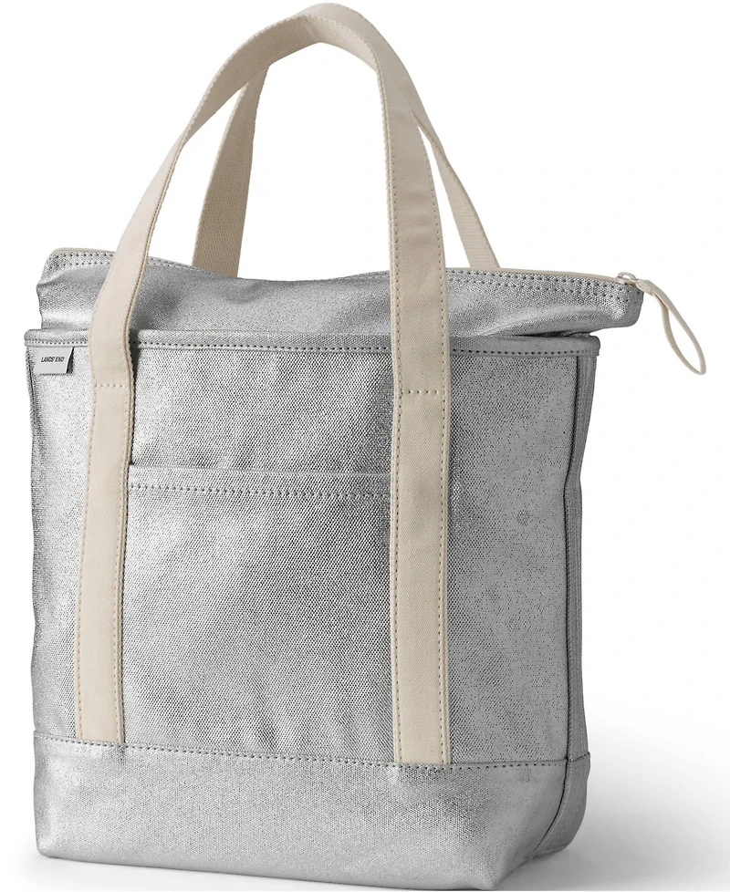 Lands' End Medium Coated Metallic 5 Pocket Zip Top Canvas Tote Bag