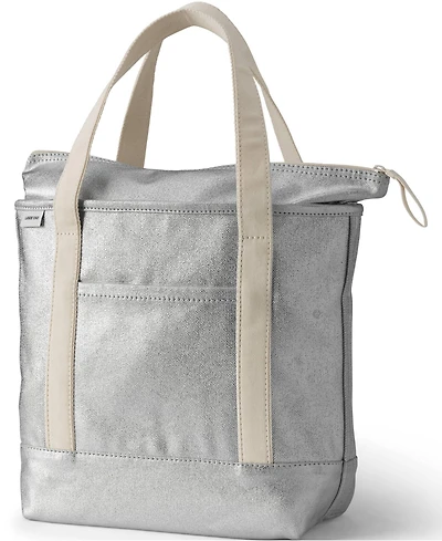 Lands' End Medium Coated Metallic 5 Pocket Zip Top Canvas Tote Bag