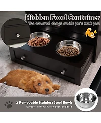 Gymax Pet Feeding Station Furniture w/ Double Pull Out Dog Bowl Food Cabinet