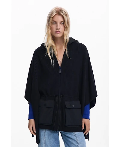 Desigual Women's Poncho with hood and pockets