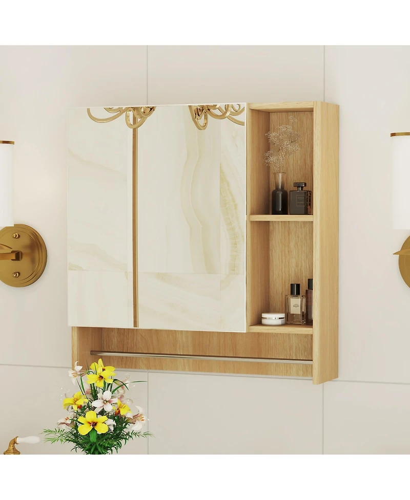 Airsurfer Wall Mounted Bathroom Mirror Cabinet Medicine Organizer with Adjustable Shelves and Towel Rack Over Sink Storage Cabinet for Bathroom