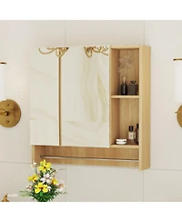 Airsurfer Wall Mounted Bathroom Mirror Cabinet Medicine Organizer with Adjustable Shelves and Towel Rack Over Sink Storage Cabinet for Bathroom