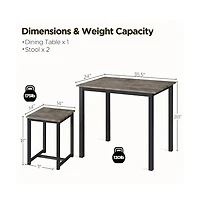 Industrial 3-Piece Dining Table Set Drift Brown