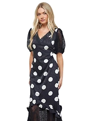 Oasis Women's Frill Detail Puff Sleeve Midi Dress