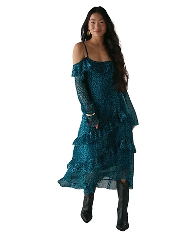 Warehouse Women's Ruffle Cold Shoulder Midi Dress