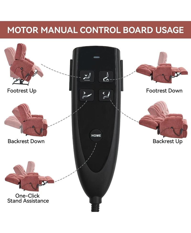 Dual Motor Heat Massage Infinite Position Up to 350 Lbs Electric Power Lift Recliners with Power-Remote, Medium-firm and Heavy Duty, Red